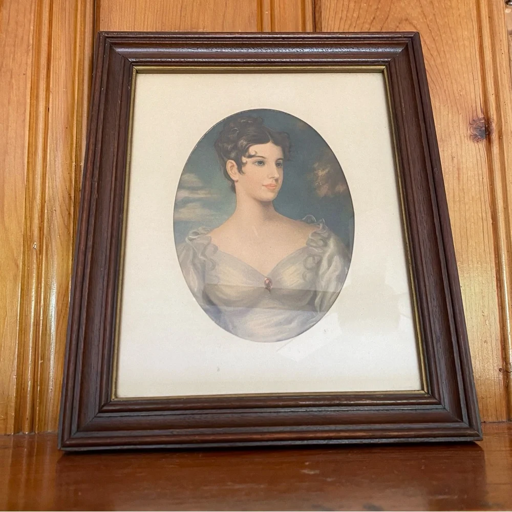 Vintage Wood Framed Print Portrait Lady Belgrave Vicountess Oval 10